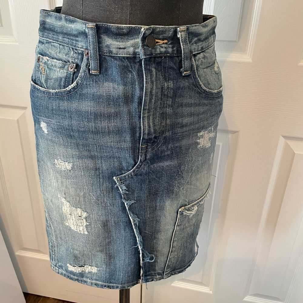 Polo Ralph Lauren Patchwork Distressed Denim Skirt 100%Cotton Size 0